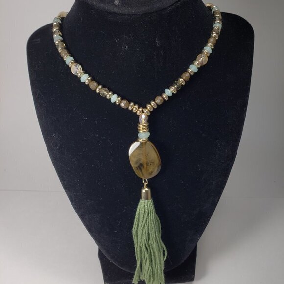 AVENUE Gold-tone Colorful Beads Tassel Necklace with Matching Earrings - 50+3.5" - Picture 6 of 11